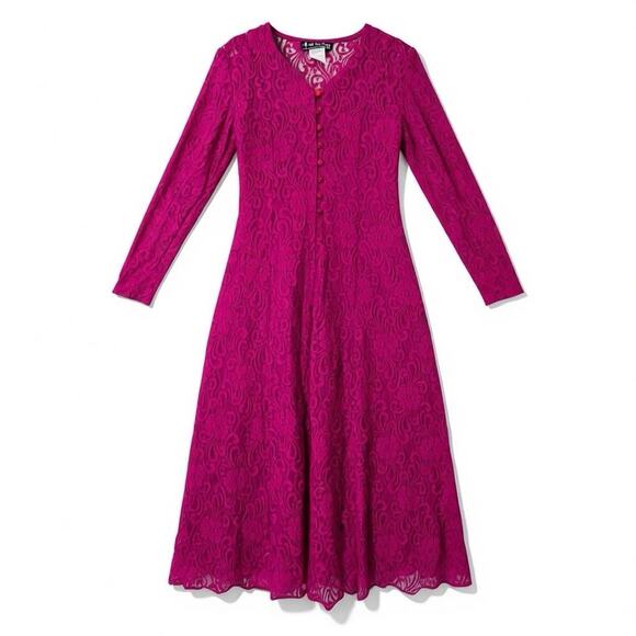 Vintage All That Jazz Burgundy Lace Maxi Dress Slip Set V-Neck Long Sleeve 7/8 - Picture 2 of 10